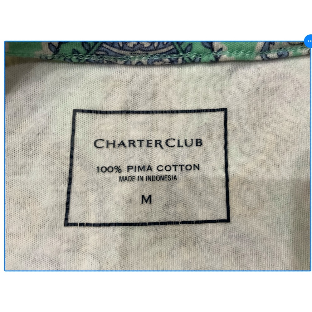 Charter Club 3/4 sleeve 100% Pima Cotton Blue lavender Paisley Top - Picture 7 of 7